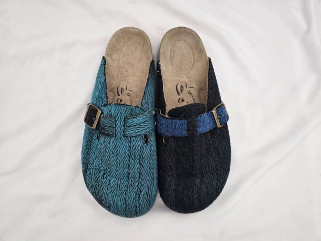 Blue & Black Cotton-Wool Sandals